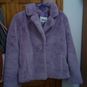 Stand purple faux fur coat